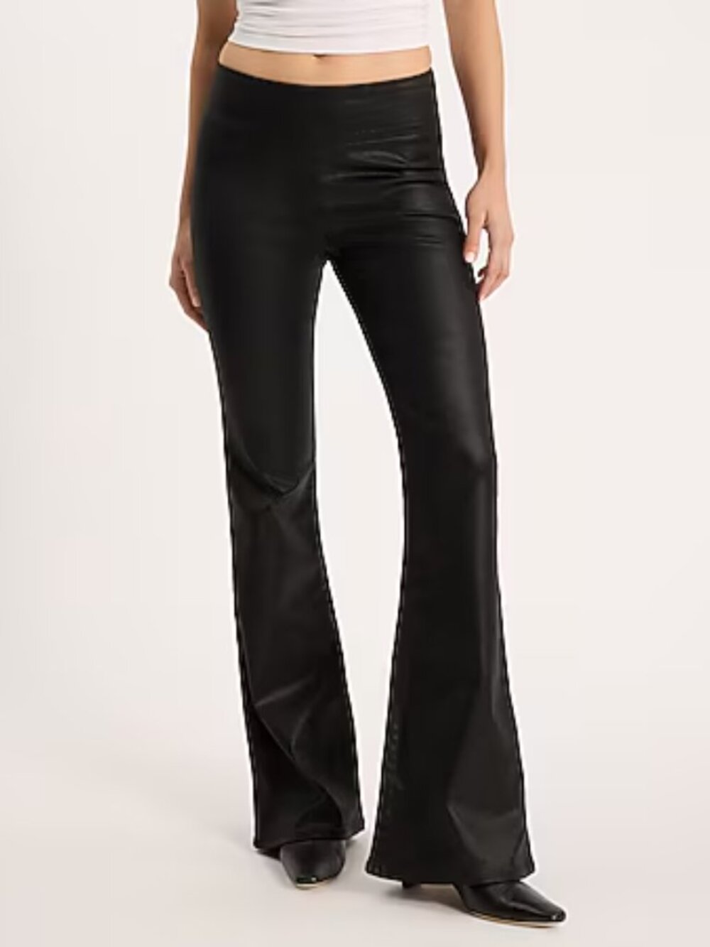 Express Mid Rise Black Coated Pull-On '70s Flare Pants